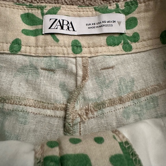 ZARA CREAM AND GREEN PRINTED LENIN PANTS!! - Picture 2 of 2